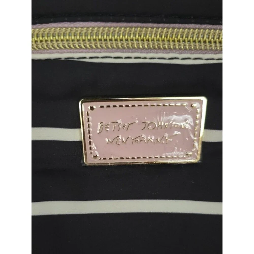 Betsey Johnson Black and White Striped Cosmetic Case with Pink Trim